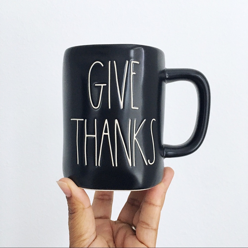 Rae Dunn GIVE THANKS Black Coffee Mug